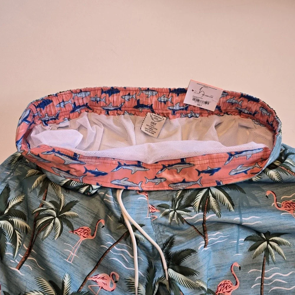 St. John's Bay Mens Above the Knee 2XLT Turquoise Flamingo Swimshorts‎